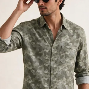 Misty Olive Abstract Printed Casual Shirt
